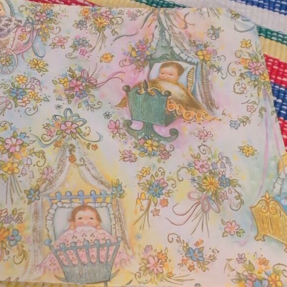 MCM Vintage 50s 60s 70s new baby shower wrapping paper lot - Picture 3 of 16